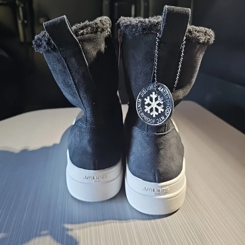 J/Slides NYC Women's Black‎ Torrie Water-Resistant Faux-Fur Boots Size 8 NWOB